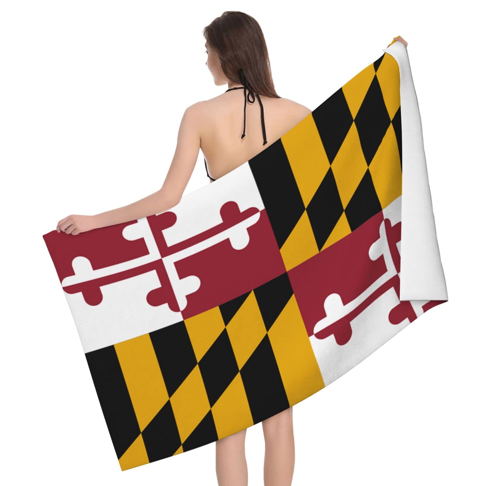 Lsjuee Flag of Maryland Microfiber Bath Towel Absorb Water Quick Dry Bath Towel, for Beach, Swimming Pool, Camping