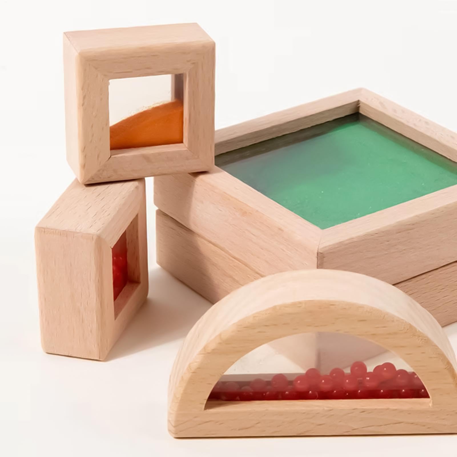 Generico Set di di legno sensoriali da 15 pezzi: giocattoli da costruzione in acrilico per giochi di apprendimento e impilamento dei bambini