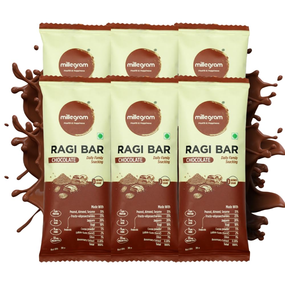 Millegram Ragi Bites Chocolate Flavour – 6 Pcs (30g Each) | 5g Protein & 9g Fiber Per Bar | Made with Ragi, Peanut Butter, Almonds, Jaggery & Cow Ghee | Gluten-Free Snack | No Added Refined Sugar | Preservative-Free-image-19
