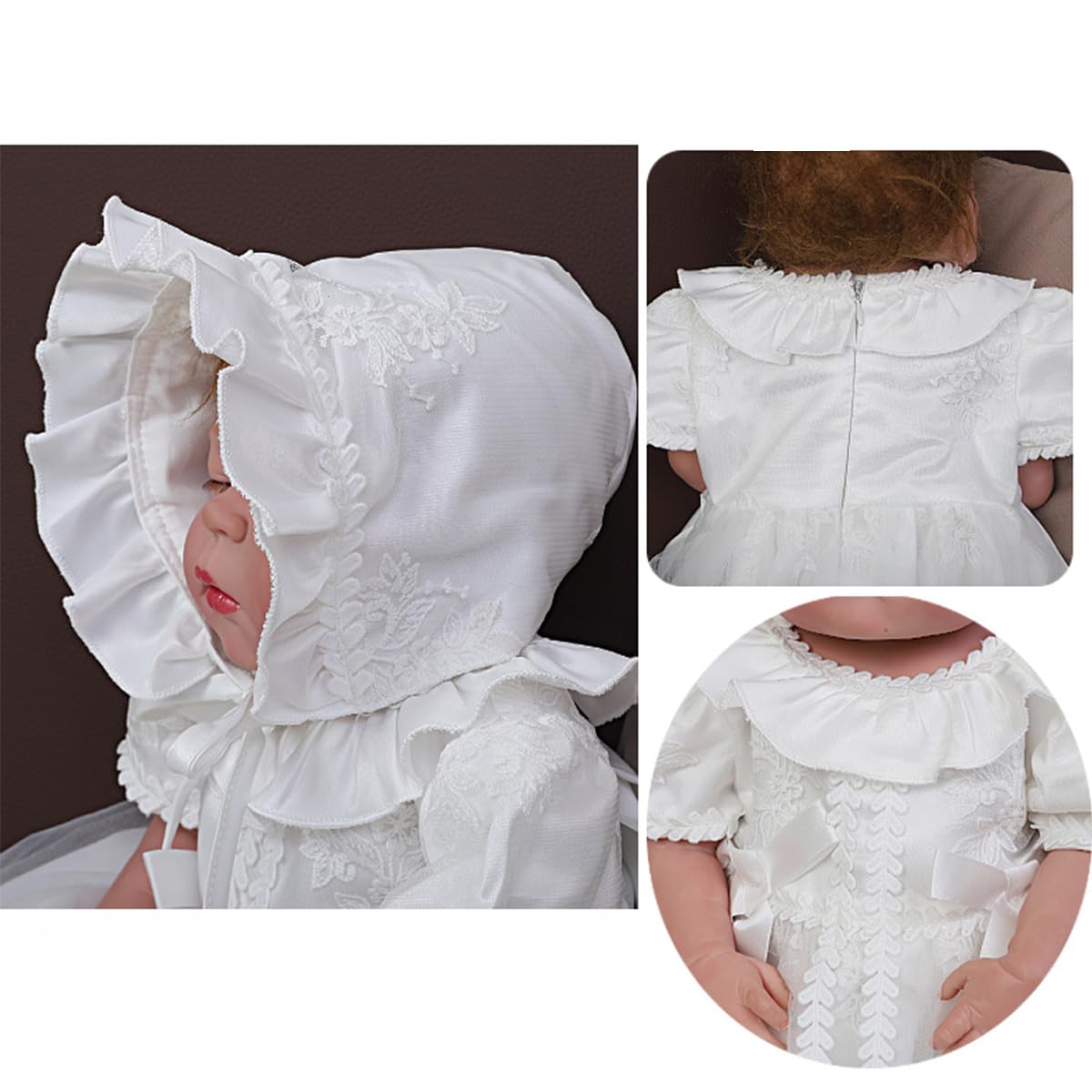 Vestido de bautizo para bebé y niña, con bordado floral, con capó
