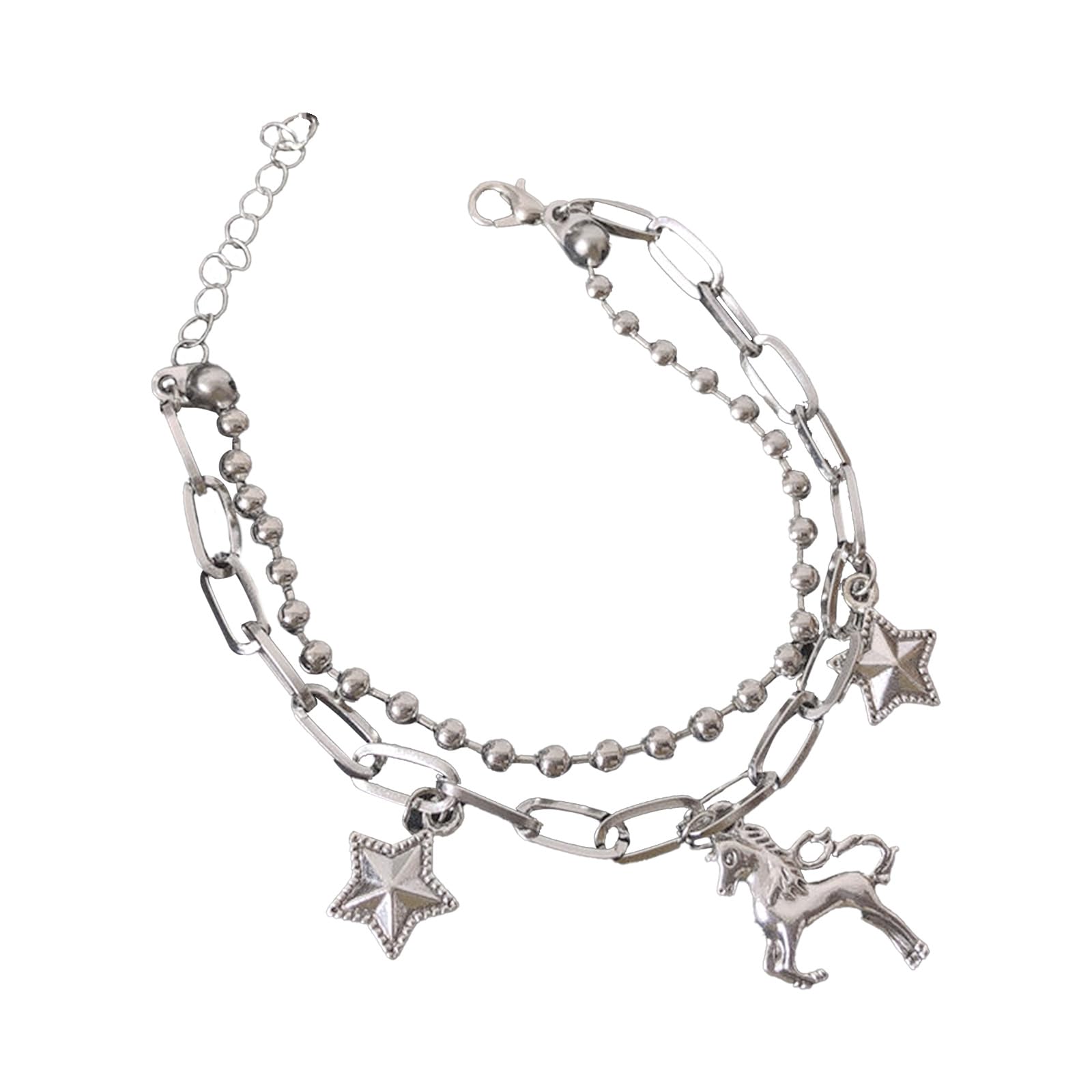 Daylighe Women's For Fashion Multilayer Beaded Wrist Chain Punk Star Charm Bracelets Single Horn Horse Bangles