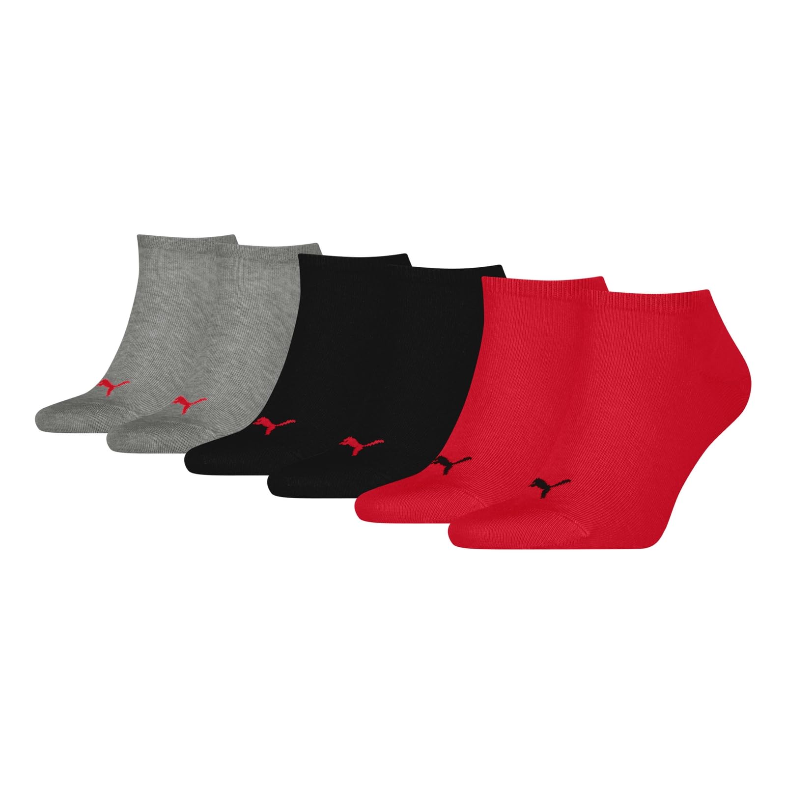 PUMA 261080001 UK 9-11 Unisex Sneaker Socks (3 Pair Pack) Black/Red