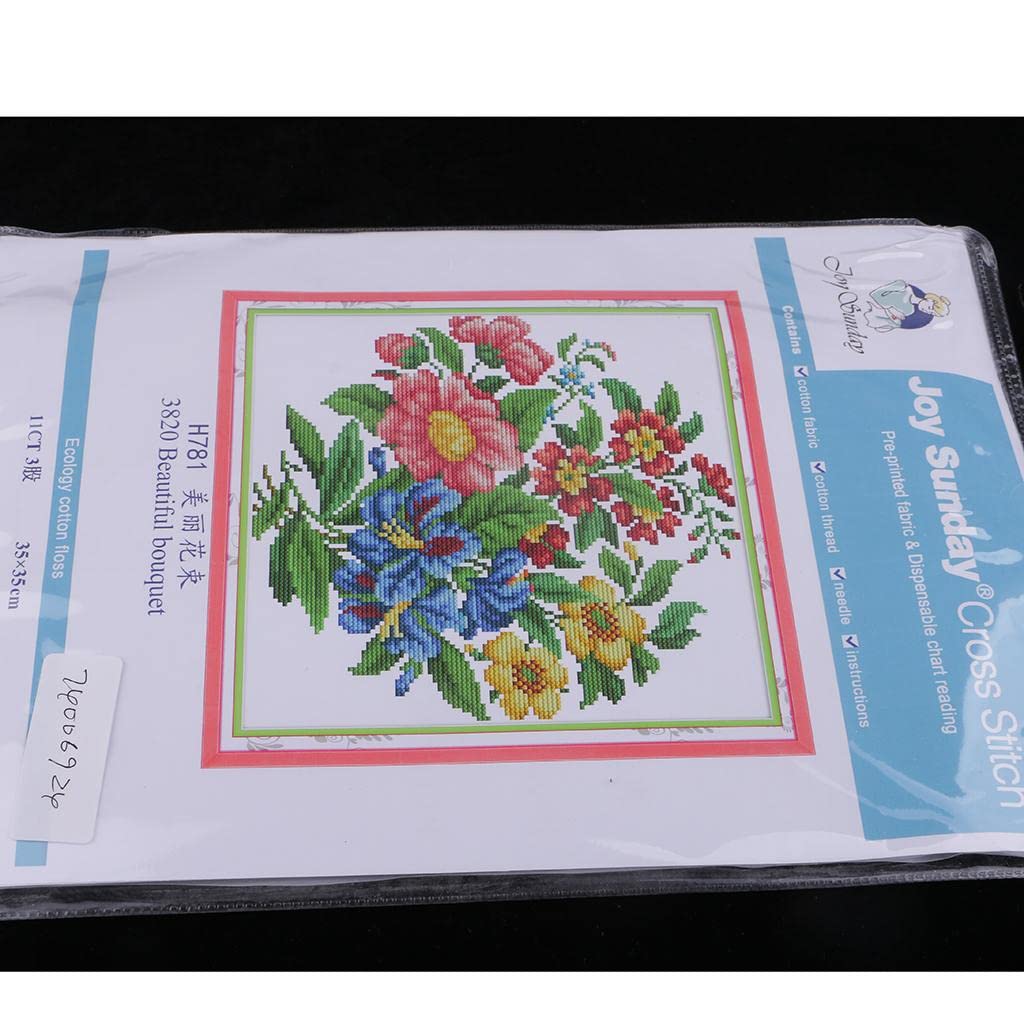 LOOM TREE Flowers Stamped Cross Stitch Kit for Beginners Home Art Decor 35 x 35cm 11CT Needlecrafts & Yarn | Embroidery & Cross Stitch | Hand Embroidery Kits | Cross Stitch Kits-image-28