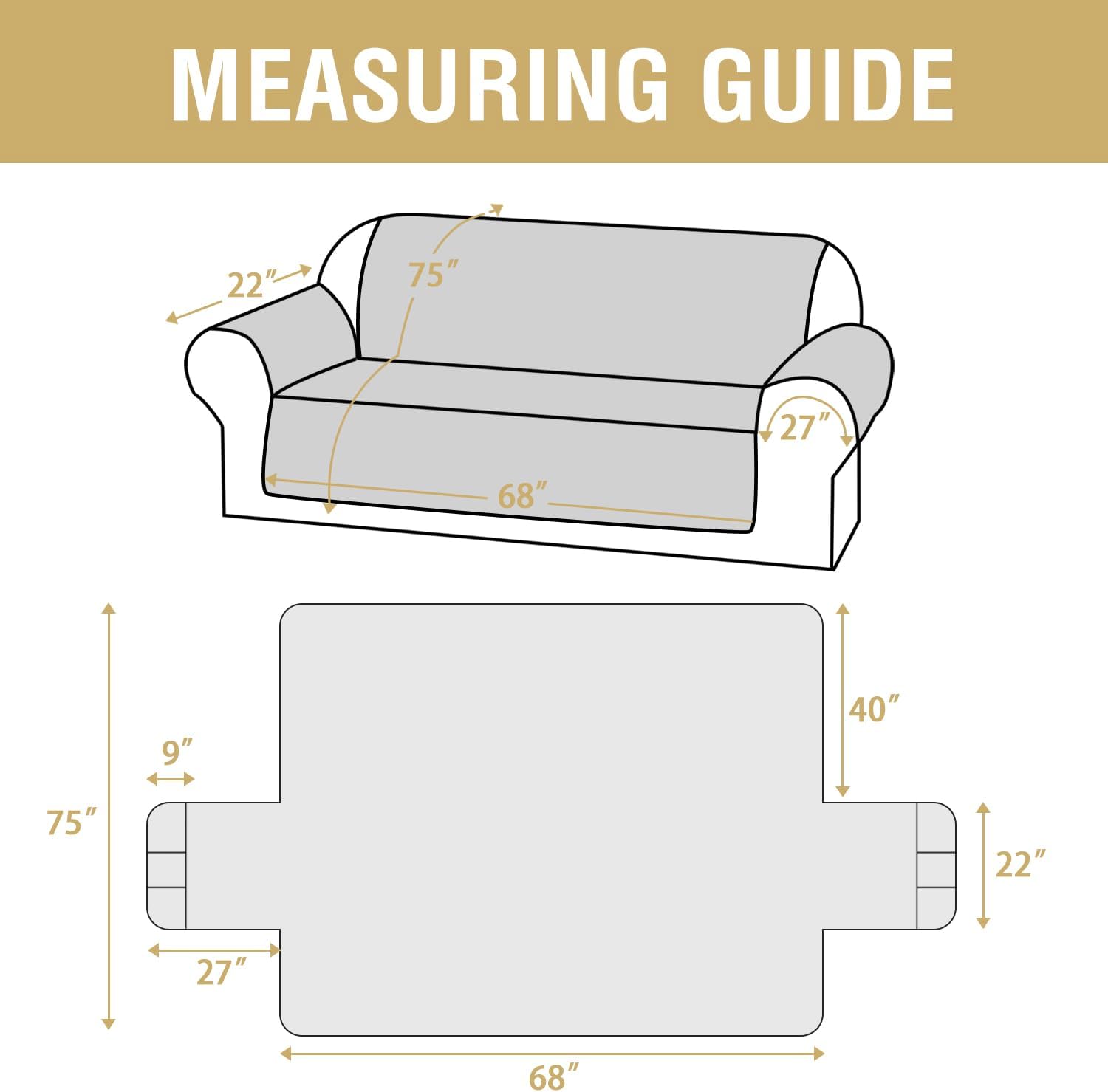 H.VERSAILTEX 100% Waterproof Couch Covers for 3 Cushion Couch Sofa Modern Sofa Slipcovers with Elastic Straps Thick Soft Furniture Protector Pet Friendly(Sofa, Grey/Beige)