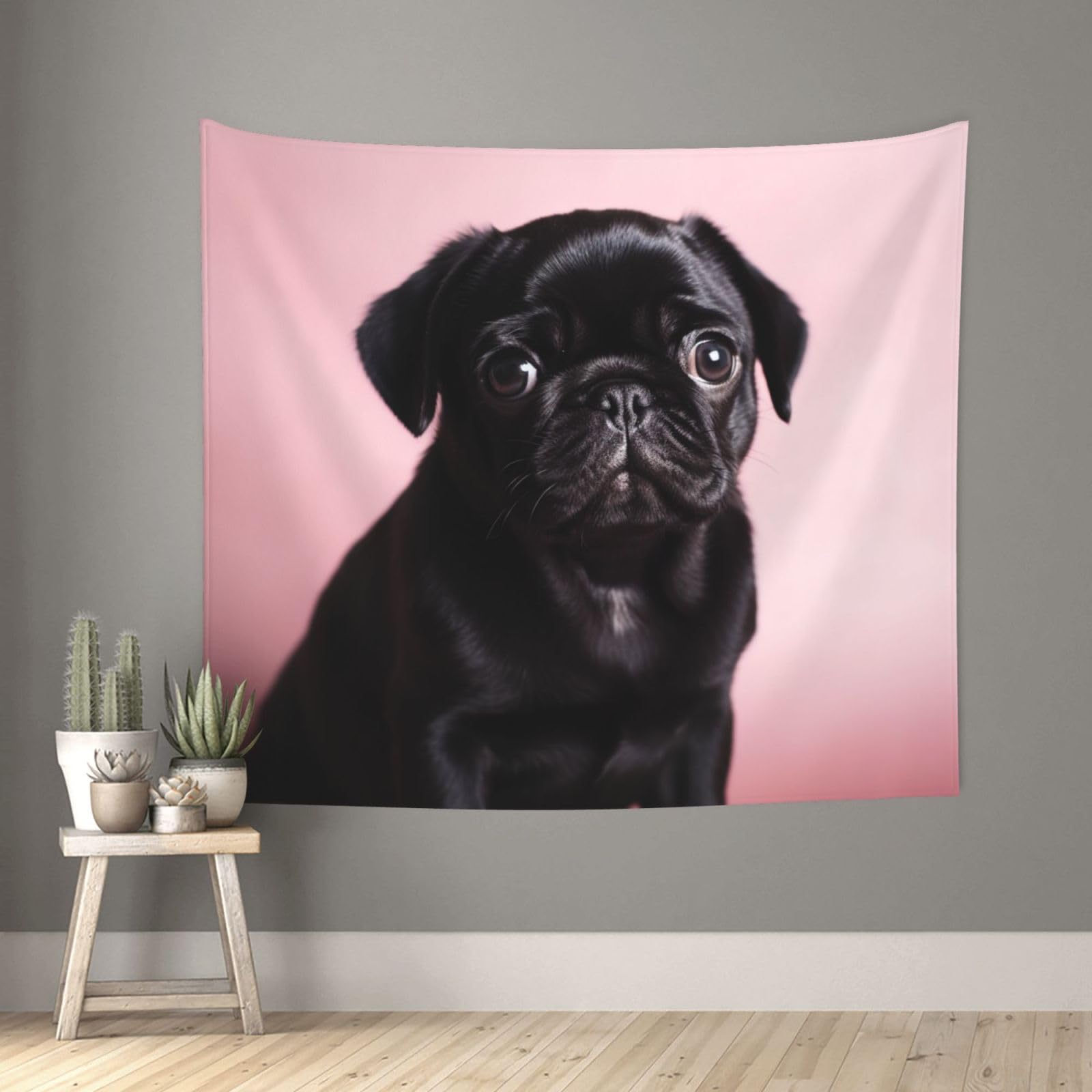 FodPand Cute Black Pug Tapestry for Bedroom Aesthetic, Wall Hanging Tapestries Art Decor Backdrop Wall Tapestry for Dorm Living Room Funny Poster Party Banner Background 51" X 60"