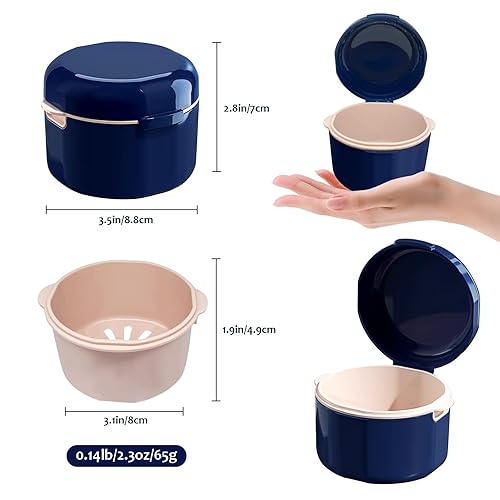 Miniatura 5 de Vaso de dentadura, baño de dentadura, vasos de dentadura para remojar dentaduras, estuche de dentadura con tapa, baño de dentadura con cesta de