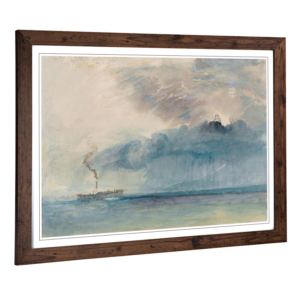 Big Box Art Framed Print of J.M.W (Joseph Mallord William Turner) A Paddle Steamer Design | Wall Art Picture| Home Decor for Living Room, Bedroom, Office, Walnut, A2 / 24.5x18 Inch / 62x45cm