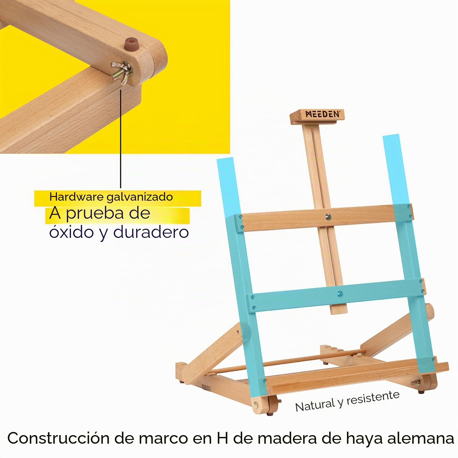 MEEDEN Caballete de mesa con marco en H de alta resistencia: caballete de escritorio ajustable para pintar - Caballete portátil de madera de haya para artistas, sostiene lienzo de hasta 20 pulgadas de