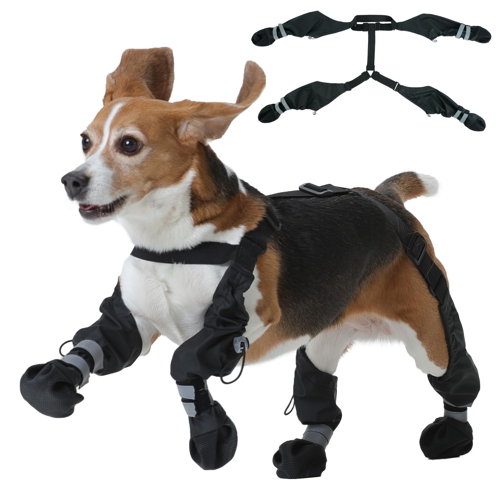 Pezluxe Dog Suspender Boots, Waterproof Anti-Slip Dog Rain Boots with Adjustable Strap for Small Medium Large Dogs, Reflective Paw Protector Pet Shoes for Outdoor Walking, Rain Snow Hiking, Black, L — view 9