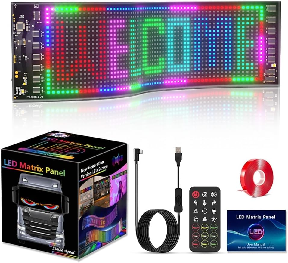 LED DIY Matrix Pixel Panel Scrolling LED Signs 23.4''X4.7'' Flexible Custom USB 5V Bluetooth APP Control Programmble LED Sign for Car Home Office