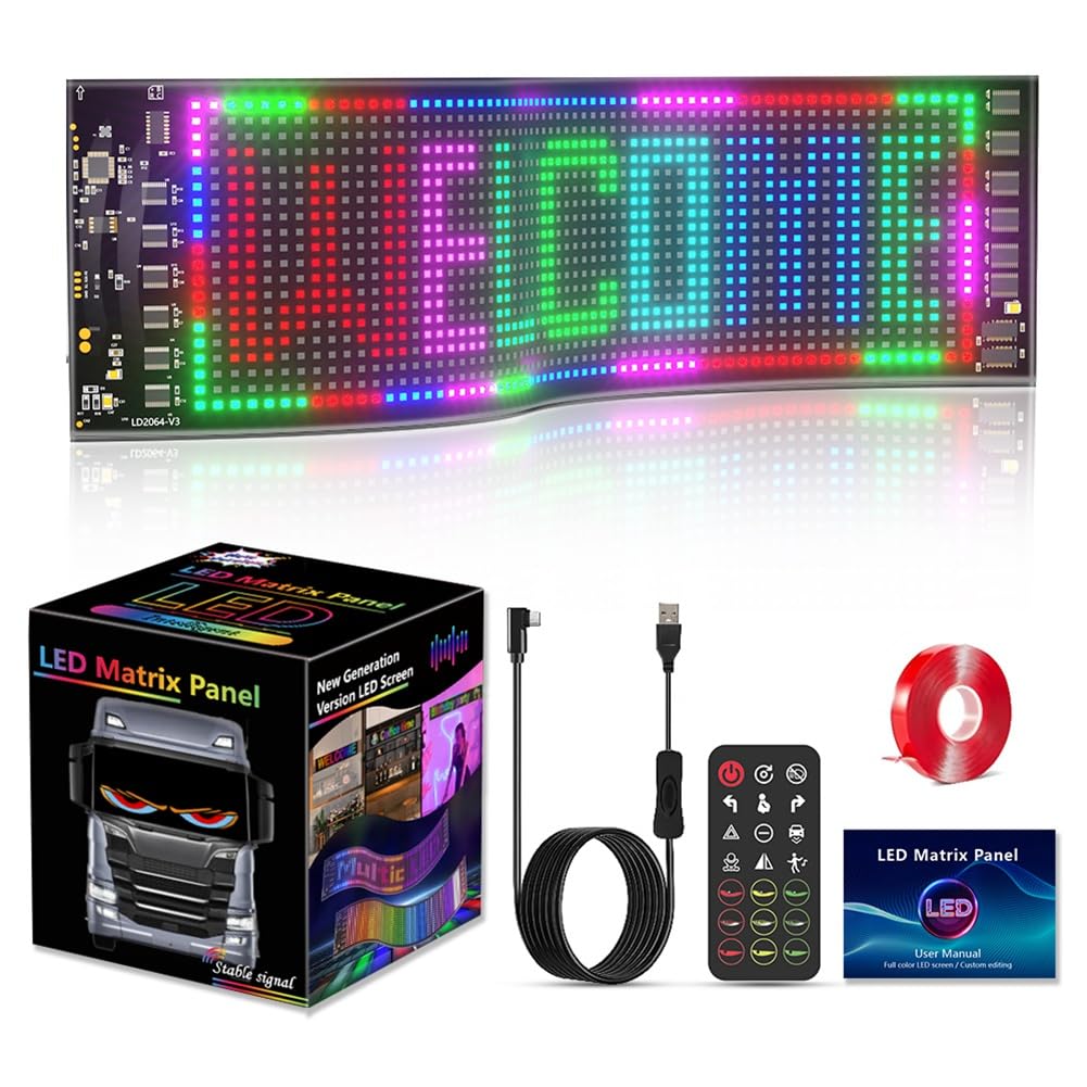 LED DIY Matrix Pixel Panel Scrolling LED Signs 23.4''X4.7'' Flexible Custom USB 5V Bluetooth APP Control Programmble LED Sign for Car Home Office