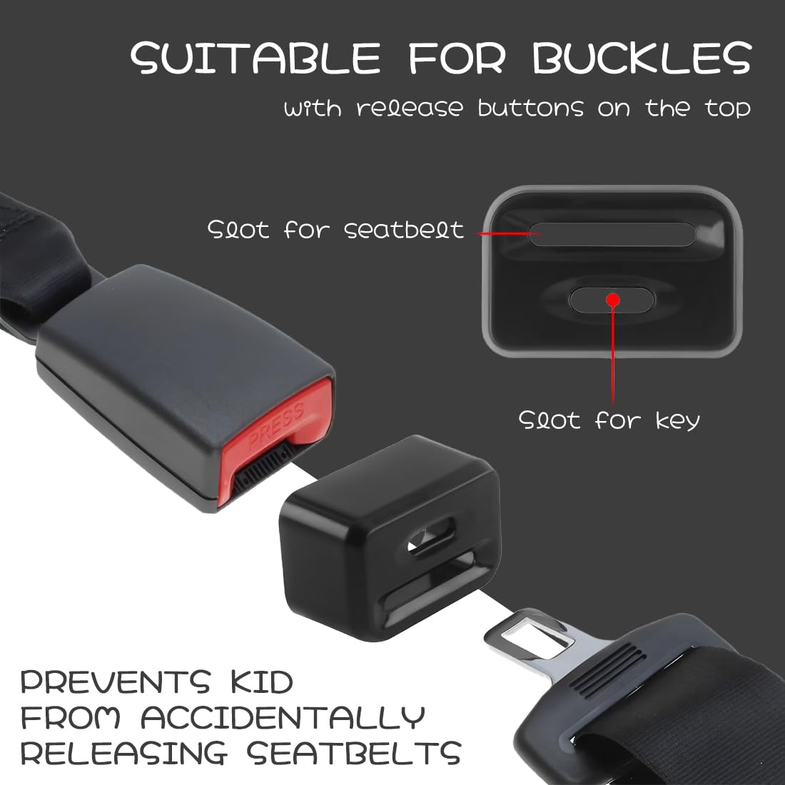2 Pack Hebillas de cinturón de seguridad de coche negras para abrocharse los cinturones de seguridad - Compatible con la mayoría de las sillas de coche - Fácil de instalar y manejar