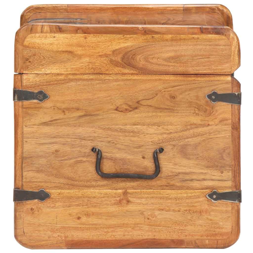 Baúl de madera de acacia 40 x 40 x 40 cm con tapa, se puede cerrar, caja de madera para almacenamiento y almacenamiento, como cómoda, banco o mesita de noche para dormitorio, salón y pasillo