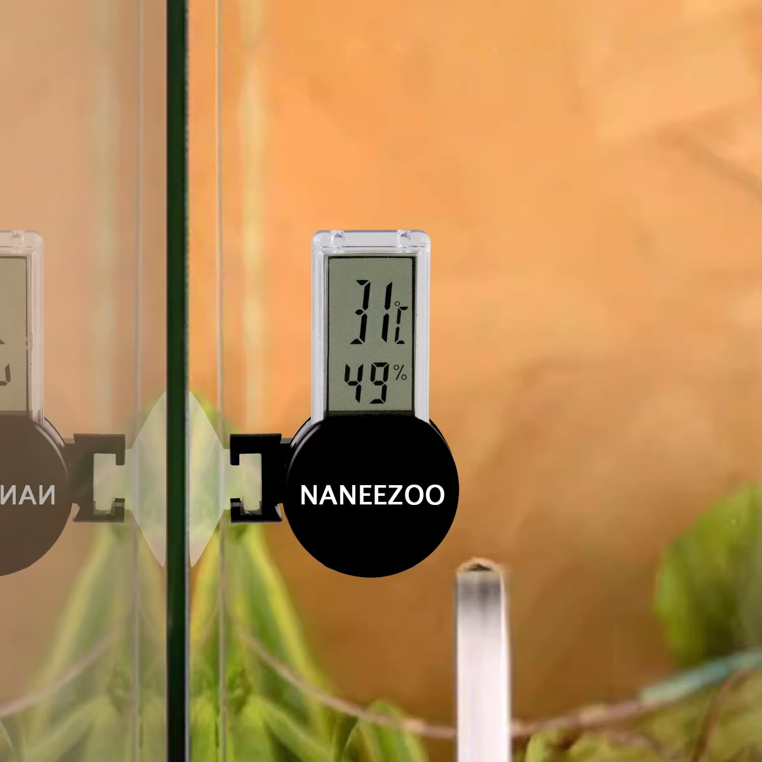 NANEEZOO Reptilien Terrarium Thermometer Hygrometer Digital LCD Display Haustier Hütebox Reptilien Tank Thermometer Hygrometer mit Saugtasche