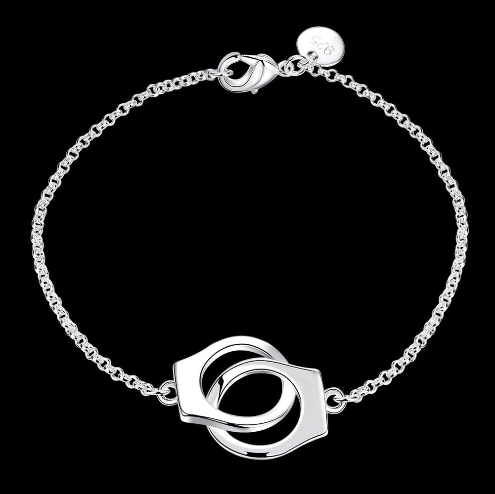 Cutesmile Fashion Jewelry 925 Sterling Silver Handcuff Chain Bracelet Partners in Crime Best Friends Bracelet - Image 2