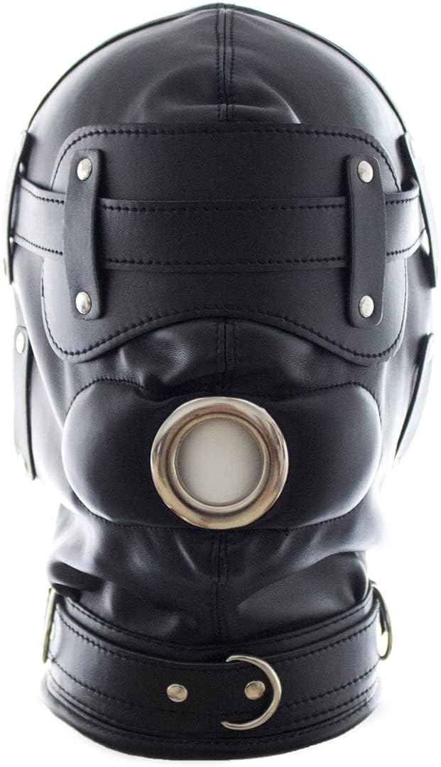 Black Leather Bondage Hood with Silicone Dildo Gag and Blindfold, Bondage Restraints Toys Sex Hood for Women and Men (Style-1)