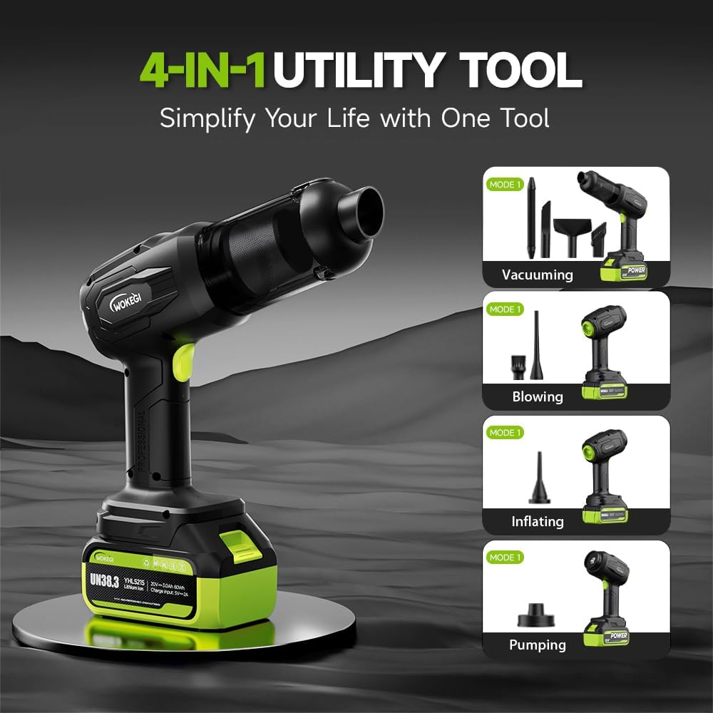 Handheld Car Vacuum Cordless, Portable Cars Vacuum Cleaner with High Power, Powerful 4-in-1 Hand Held Air Duster Fast Cleaning for Car,Home,Office,Pet Hair（Green）