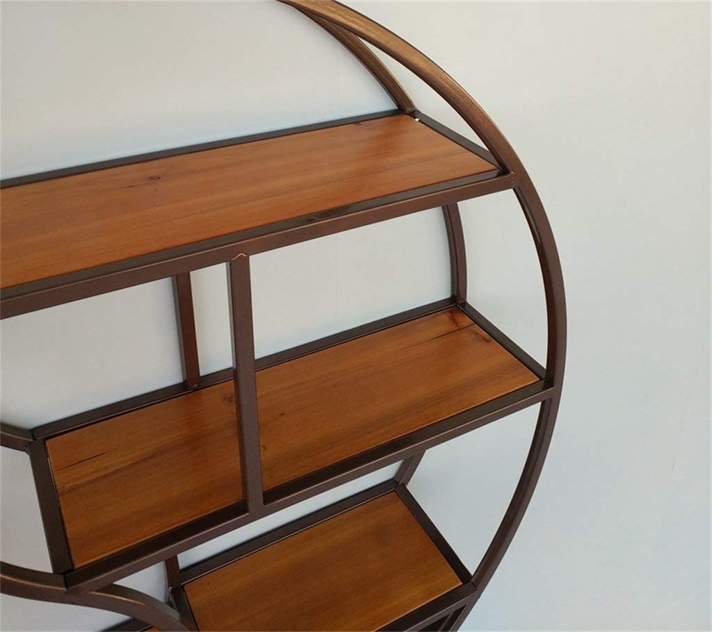 Redondo de Hierro Forjado Industrial Retro, Estantes Montados en Madera Y Metal Negro, para Decoración de Pared Estantería de Exhibición Creativa, 6 Niveles