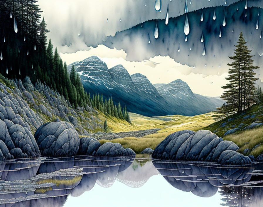 Affiche Ecosse nature 58x90 cm poster paysage montagne et pluie