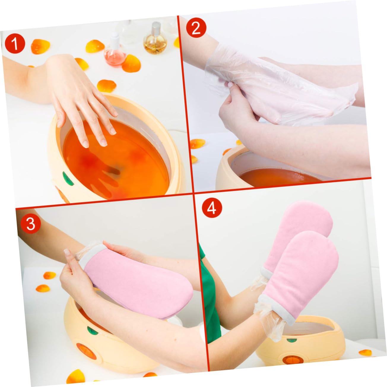 Healeved 4 Pares accesorios de belleza guantes Calentador de cera de parafina para manos y pies. guantes y patucos de parafina light skincare cubierta de pie de belleza simple