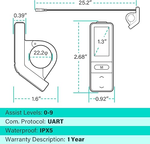 Miniatura 5 de Pantalla LCD Ebike hembra de 5 pines SW102 para Bafang BBS01B BBS02B BBSHD Mid Drive Motor, 0-9 niveles de asistencia de pedal Pantalla de