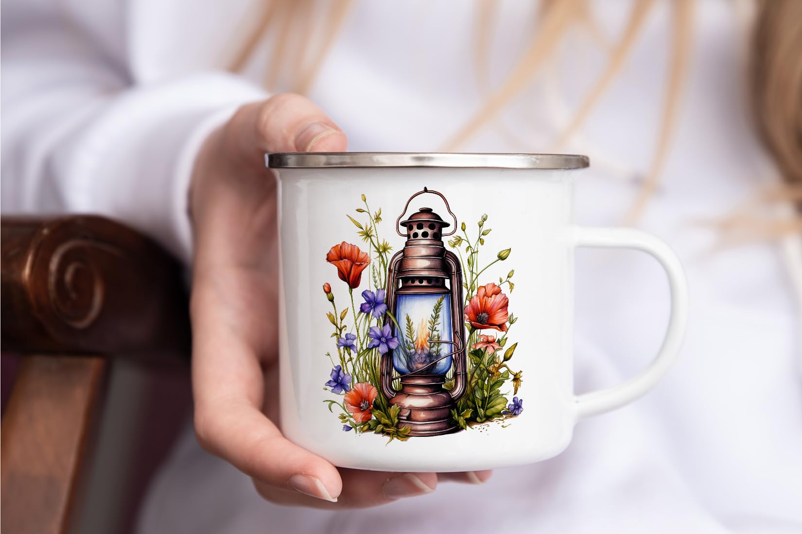 Tazza Da Campeggio Smaltata Vintage 350ml - Fantasia Strega, Resistente Per Caffè E Tè, Uso Interno/Esterno - 2