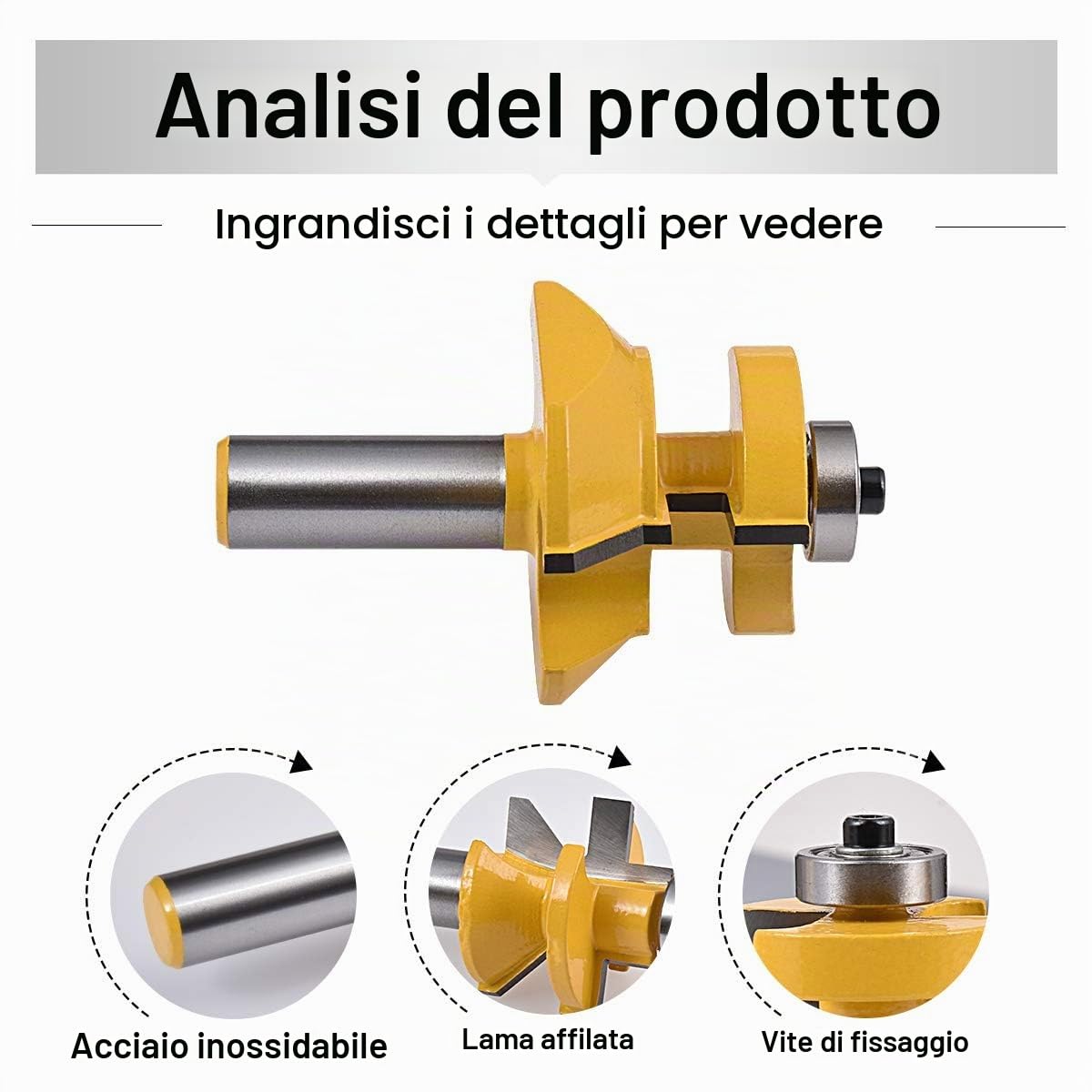2 Pezzi Set di Punte per Fresa con Scanalatura e Linguetta con Gambo da 1/2 Pollice, Punte per Fresa con Scanalatura a V e Linguetta Abbinata con Bordatura