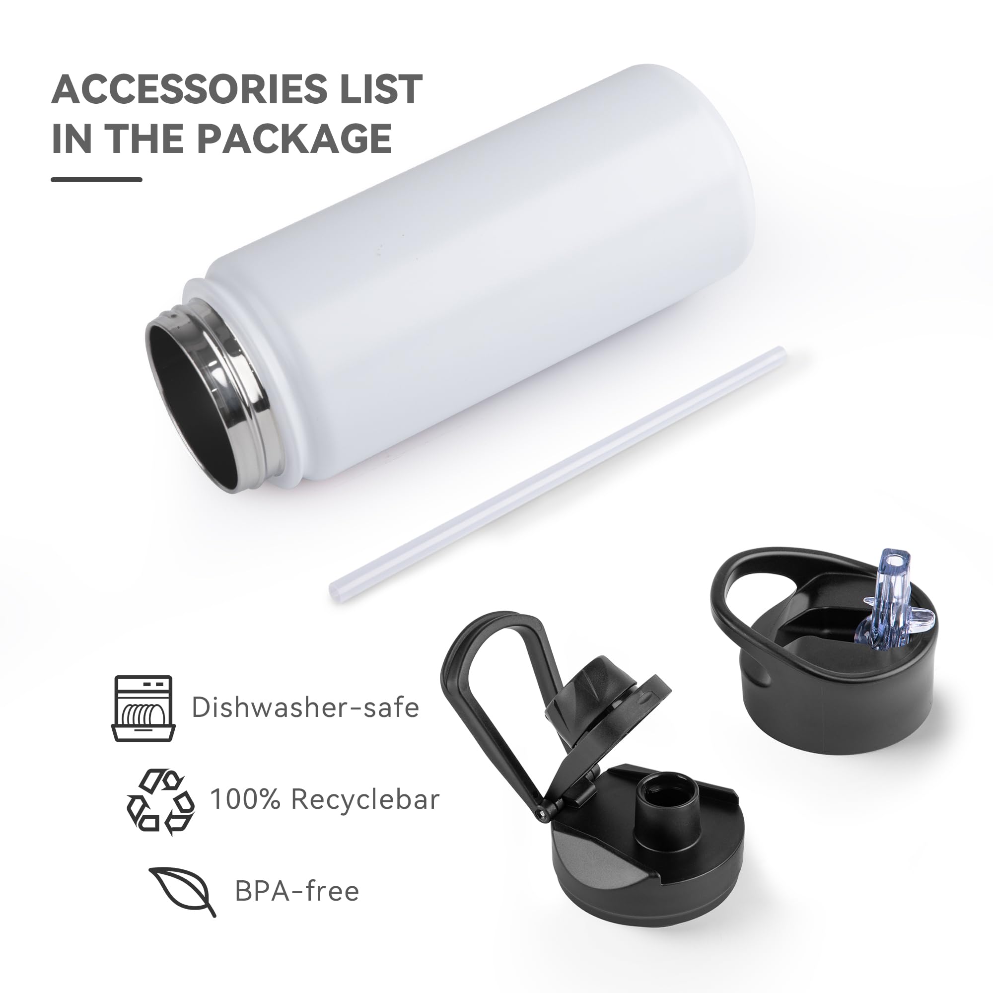 UMBFUN Insulated Water Bottle, 500ml 2 Lids (Straw Lid and Spout Lid) - Image 3