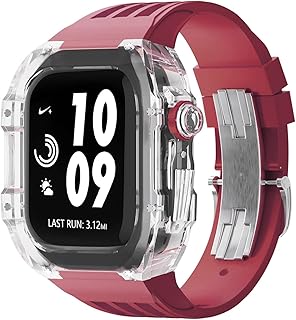 NEYENS Capa de relógio transparente de 44/45 mm, para capas de plástico Apple Watch pulseira de silicone para série Iwatch kit de modificação de pulseira fluororubber (Cor: Style36, Tamanho: para 45mm)