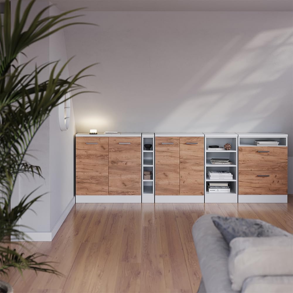 Vicco Meuble de Rangement sous Pente Rion, Chêne de Force doré/Blanc, L60 x P60 cm avec 2 tiroirs, Gain de Place pour Les pièces mansardées