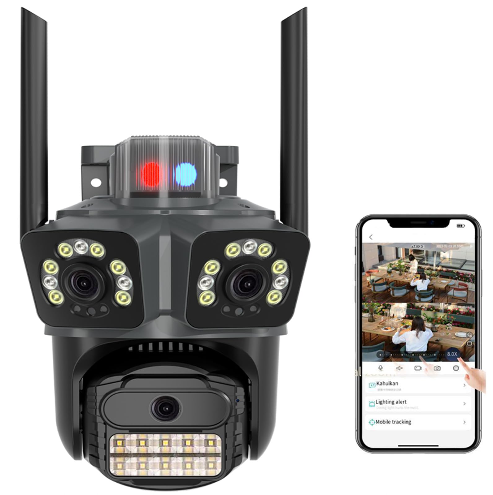 Outdoor WiFi Security Camera with 3-Lens, 6MP Auto Tracking, 360° Coverage, AI Motion Detection, Color Night Vision, 2-Way Audio, Waterproof Black Wireless Cameras - Wired Plug-In, Indoor/Outdoor Use