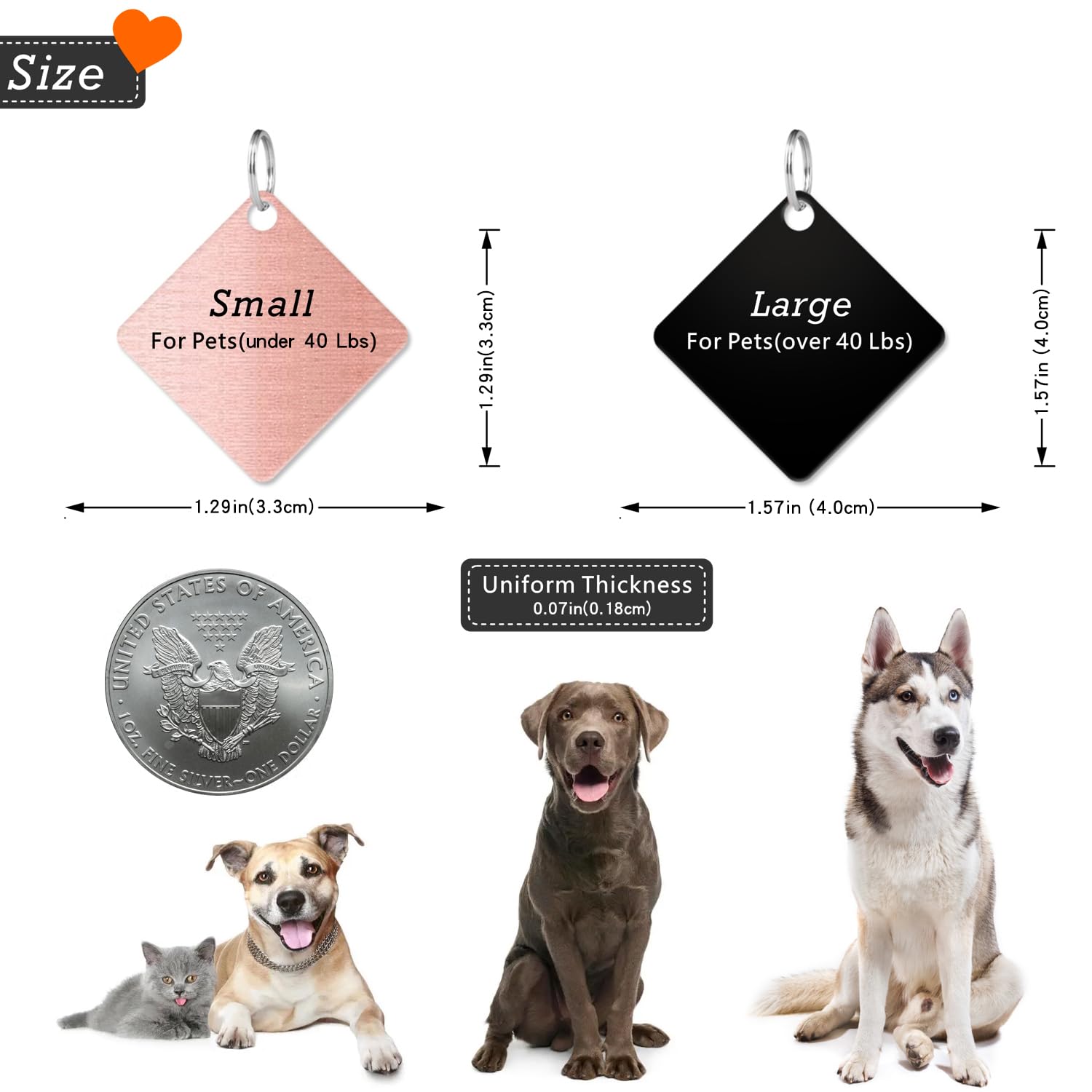 Personalized Dog Tags and Cat Tags, Stainless Steel Cat ID Tags Personalized, Custom Tags for Pets, Cat Name Tag Personalized, Engraved on Both Sides, in Bone, Round, Heart, Bow Tie (Square-2)