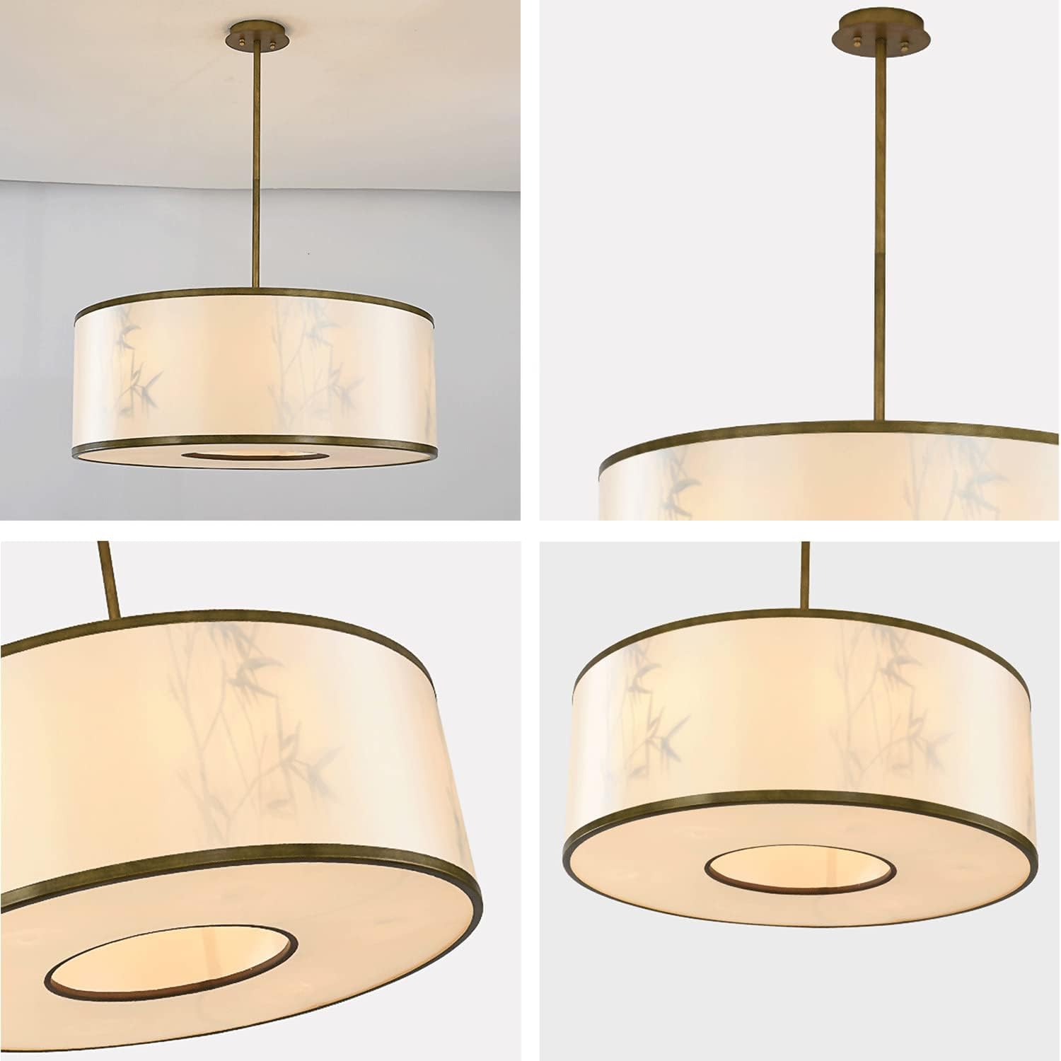 Lampadario in Tessuto con Design a Paralume a S in Stile Cinese - Lampada a Sospensione in Metallo Regolabile in Altezza, Lampadina E144, Perfetta per illuminare ingressi e Scale.