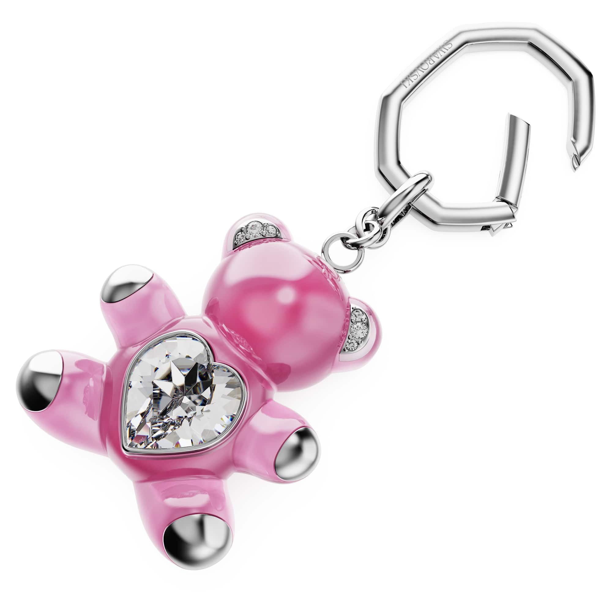 Swarovski Brelok do kluczy Teddy, Niedźwiedź, Różowy, Powłoka z rodu
