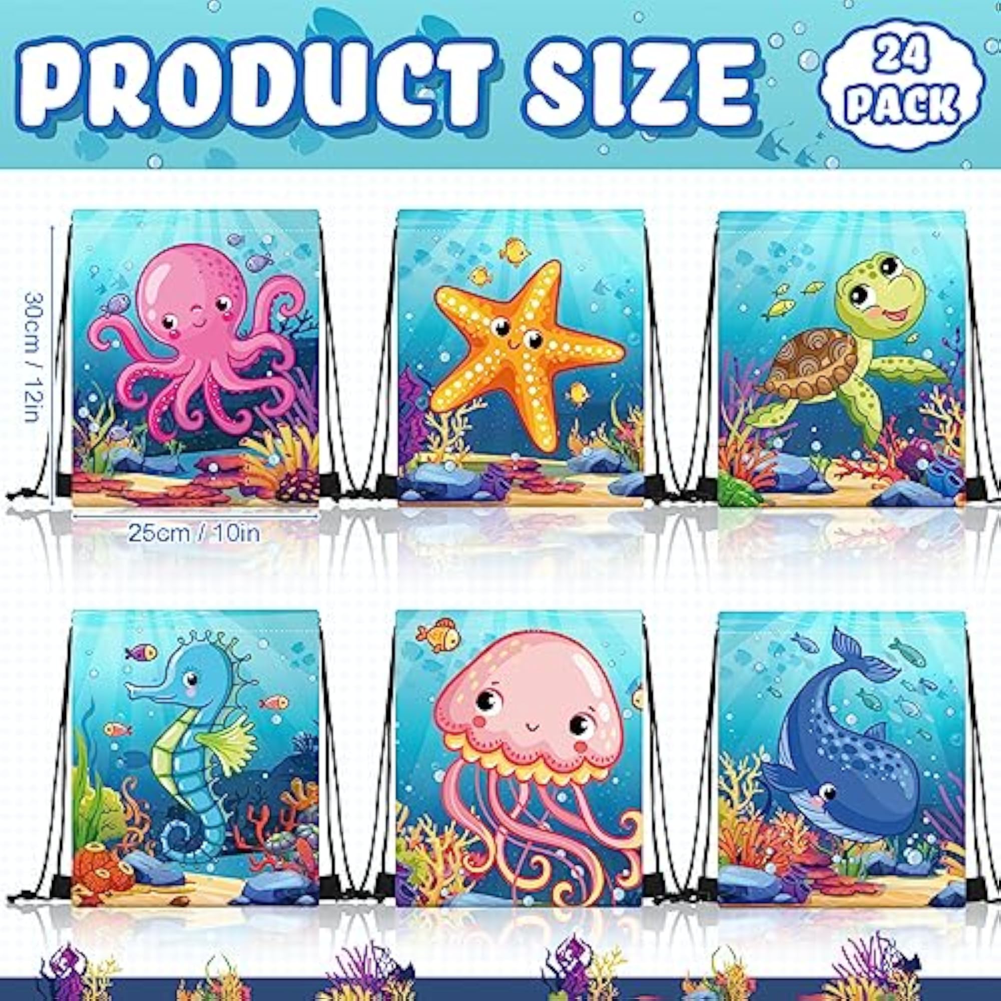 24 Pcs Ocean Party Favors Drawstring Bags