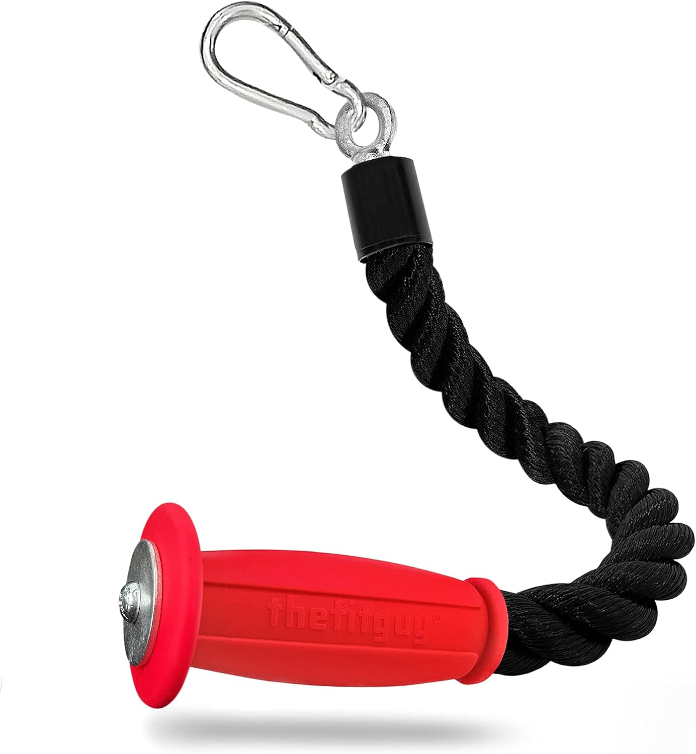 THEFITGUY Ergonomic Single Grip Tricep Rope Cable Attachment, Comfort Non-Slip Grip, Reducing Wrist Pressure and Skin Rubs, Easy to Clean, Gym Pull Machine Accessory, 16.5” Length, Snap Hook Included