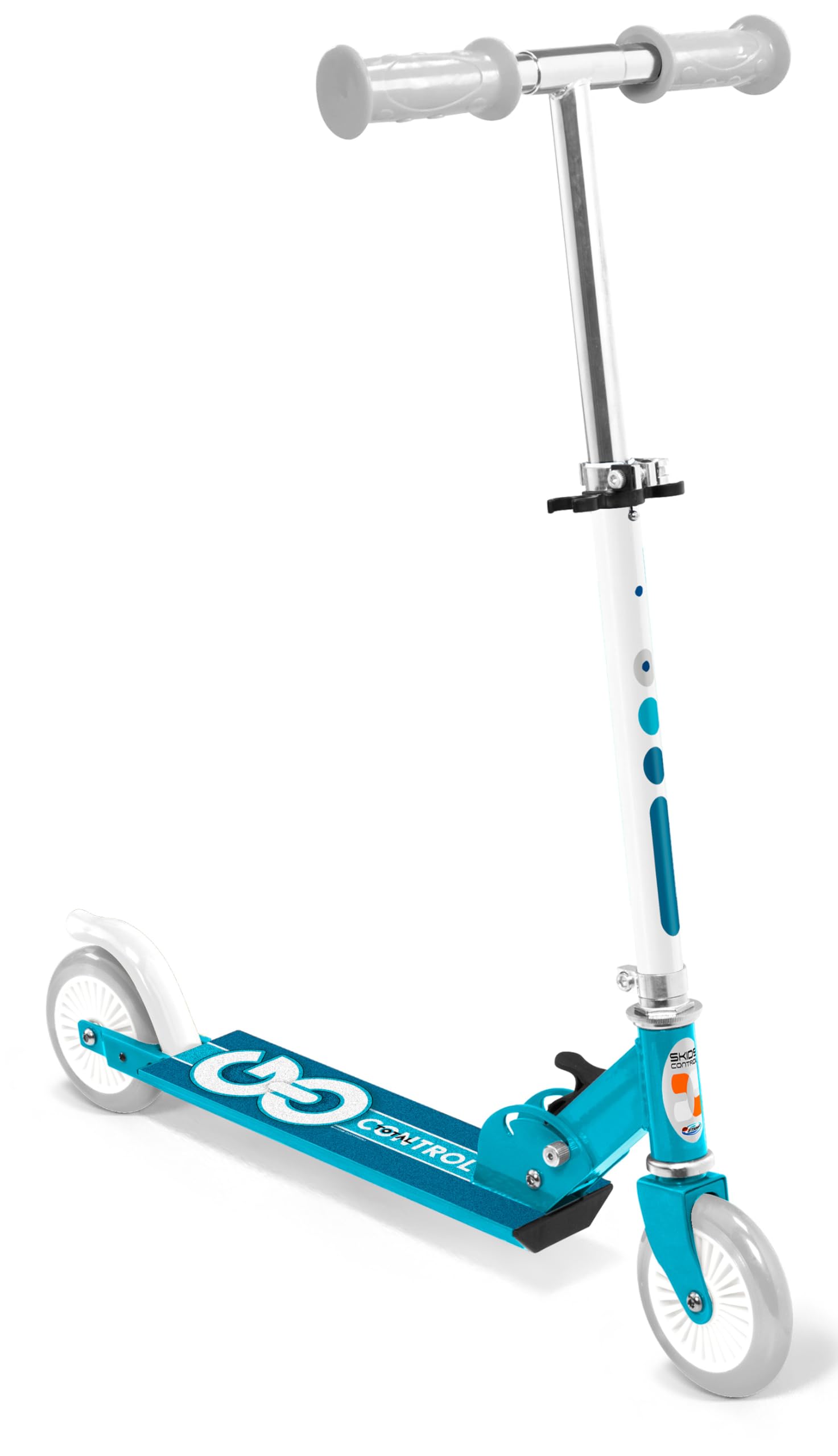 Trottinette Pliable Bleu SKIDS Control roulement a Billes ABEC 5 - Frein arrière au Pied - Hauteur Ajustable - Plateau Aluminium antidérapant -​poignées Mousse.