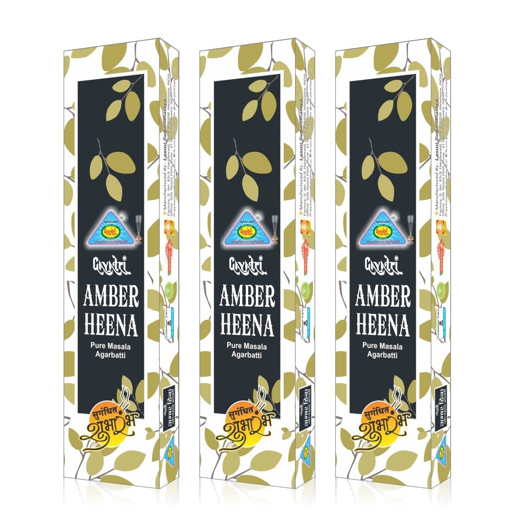 Gayatri Amber heena Pure Masala Agarbatti | Premium Hand Rolled Masala Incense Sticks for Puja & Meditation Pooja Item Aromatic Environment Pack of 3 (50g per Pack)-image-28