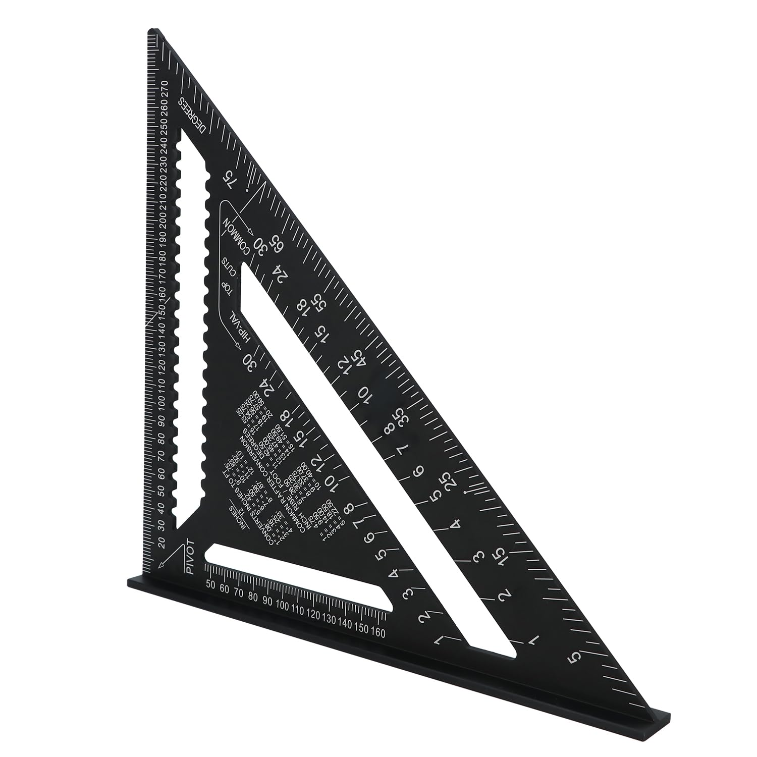 QWORK® Escuadra Triangular carpintero de 300 mm, aluminio, regla triangular métrica, herramienta de medición para carpintero, negro