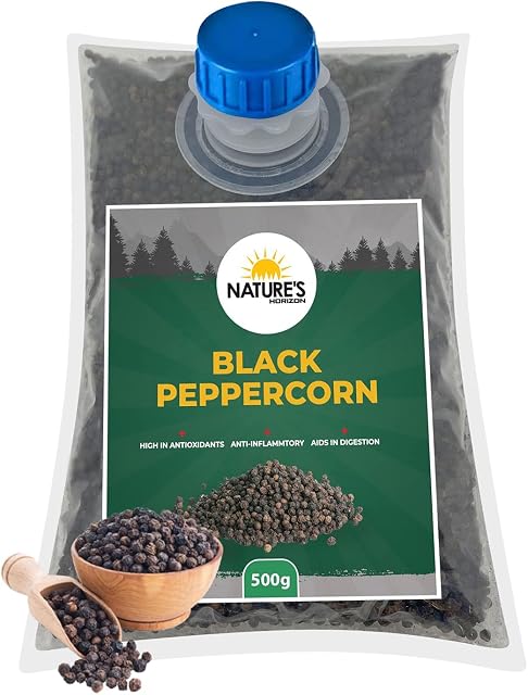 Whole Black Peppercorns Premium (500g) | Delicious Flavour | Pure & Natural | Vegan | Gluten-Free by Nature's Horizon®