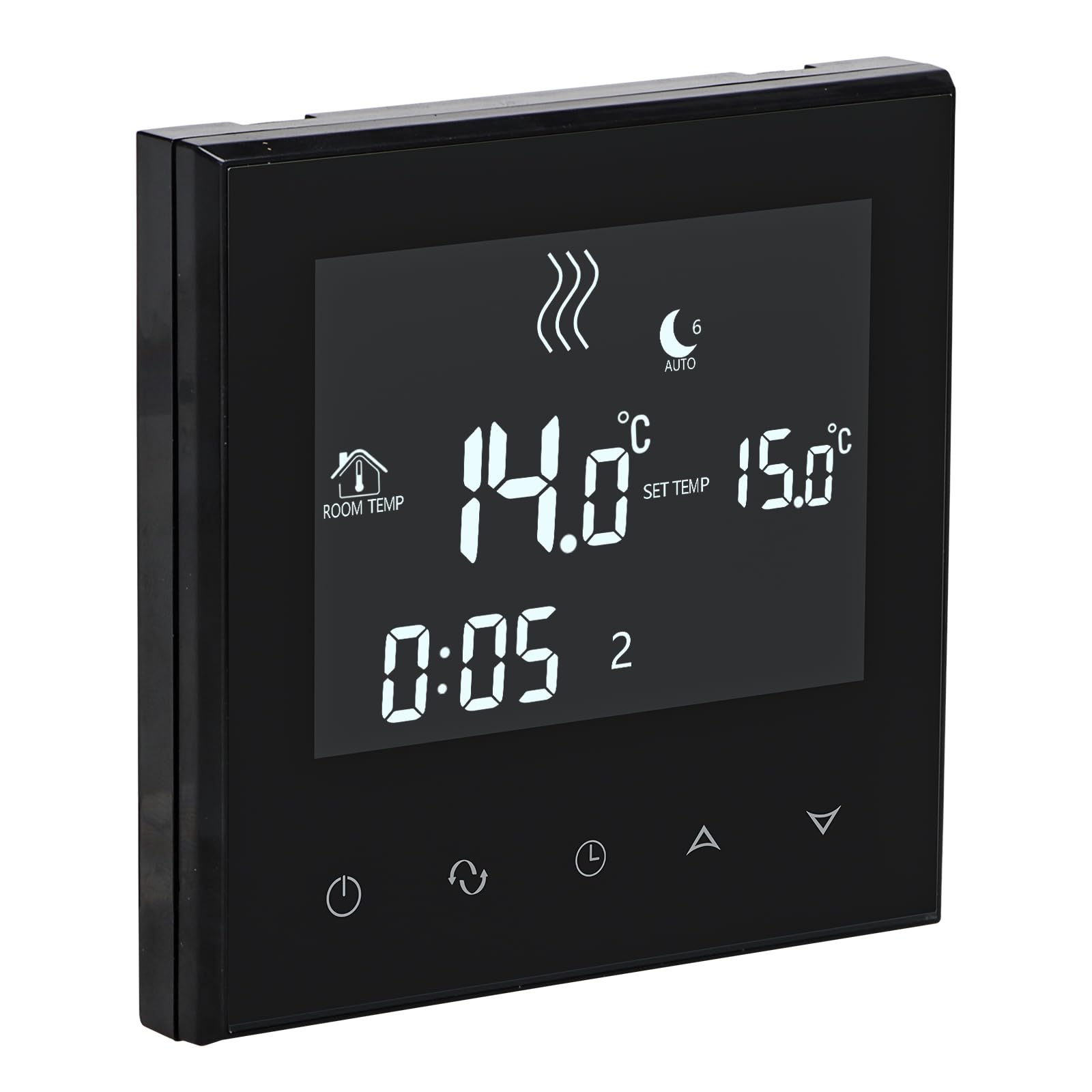 Wengart WG03-4LD Termostato Touch Nero Riscaldamento Acqua + Scaldabagno | Con contatto di commutazione senza potenziale (NC/NO), nero e incasso da 60 mm. Flessibile per il riscaldamento a pavimento