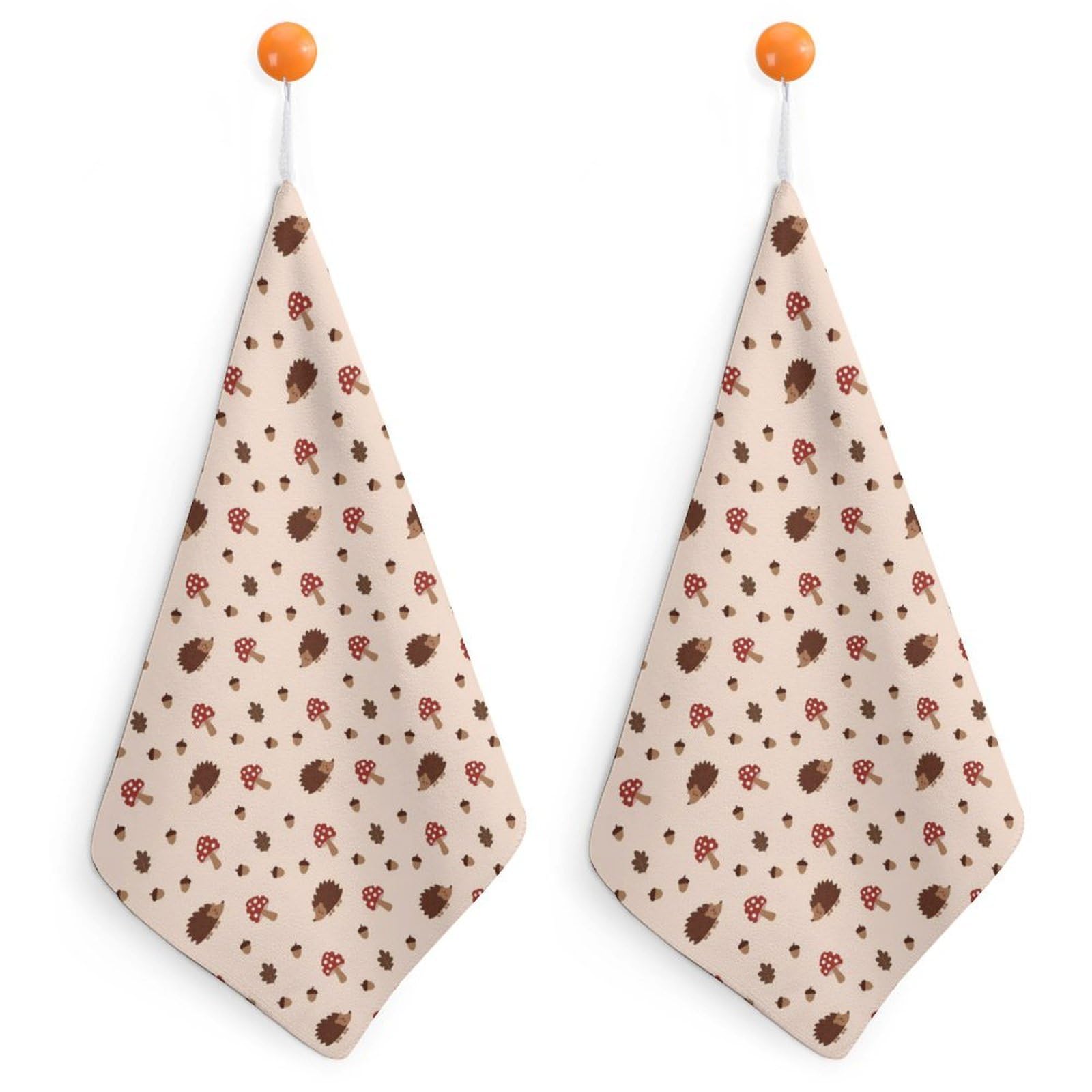 TXFBTRFSA Hedgehog And Mushroom Nut Hand Towels with Hanging Loop Kitchen Towel Handkerchiefs Cleaning Cloths