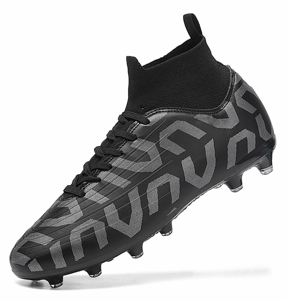 VAXAV Women's Men's Fashion Sports High-top Trainers FG Football Cleats Long Studs AG Soccer Shoes Black 6/5 US