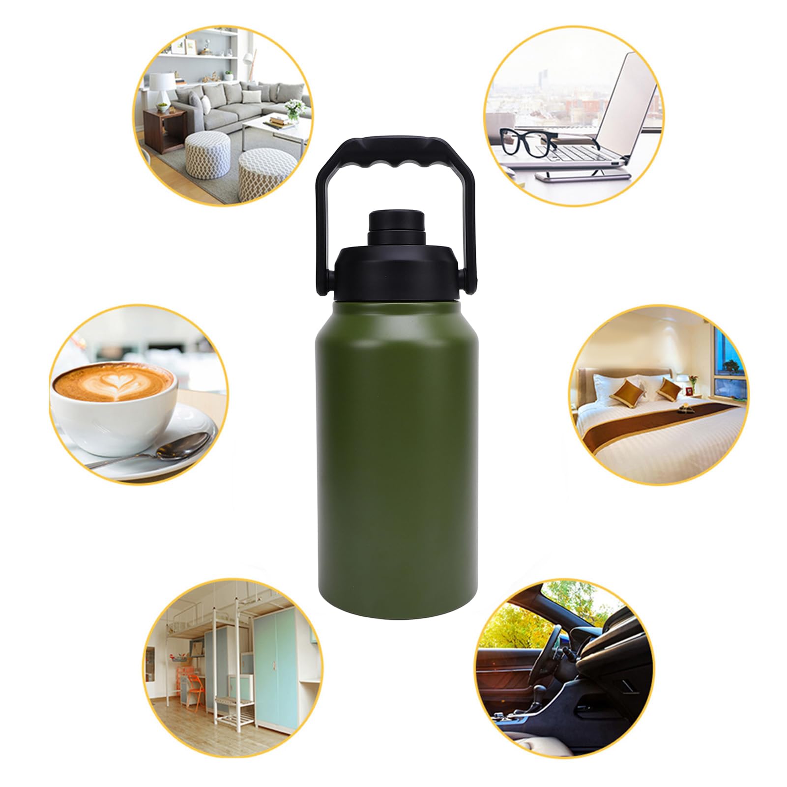 CHICIRIS Botella de Agua con Aislamiento de 3L, Botella Deportiva de Acero Inoxidable para Gimnasio, Boca Ancha, Jarra de Metal Grande para Senderismo y Acampada, Mantiene el Frío 48H (Verde oliva)