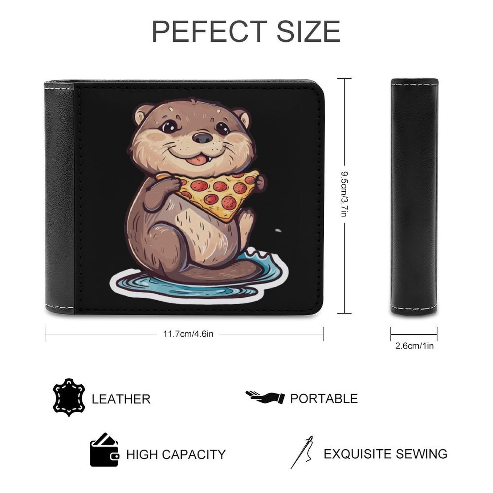 Funny Otter with Pizza Funny Billfold Wallet Credit Card Holder Slim Passcase Pouch Purse for Men Women