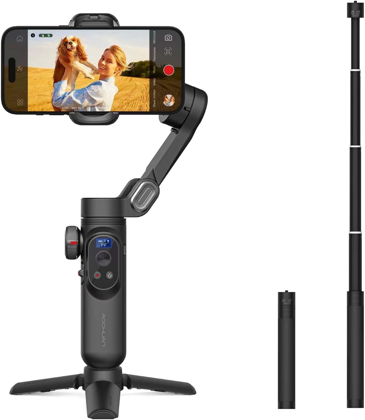 AOCHUAN 3-Axis Gimbal Stabilizer for Smartphone Smart X Pro & E10 Extension Rod