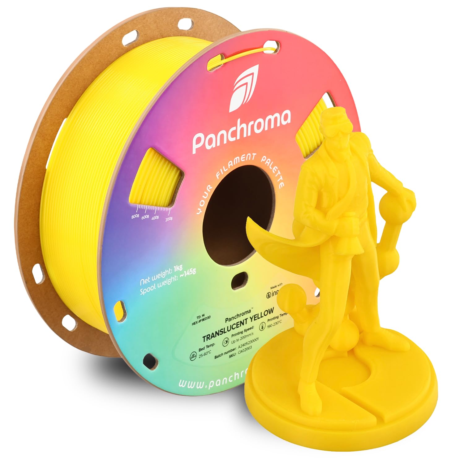 Polymaker Panchroma Translucent PLA Filament 1.75mm, 1kg, Yellow | Neatly Wound, Semi Transparent PLA, Easy Print &amp; Smooth Feeding, Compatible with Bambu Lab &amp; Most 3D Printers