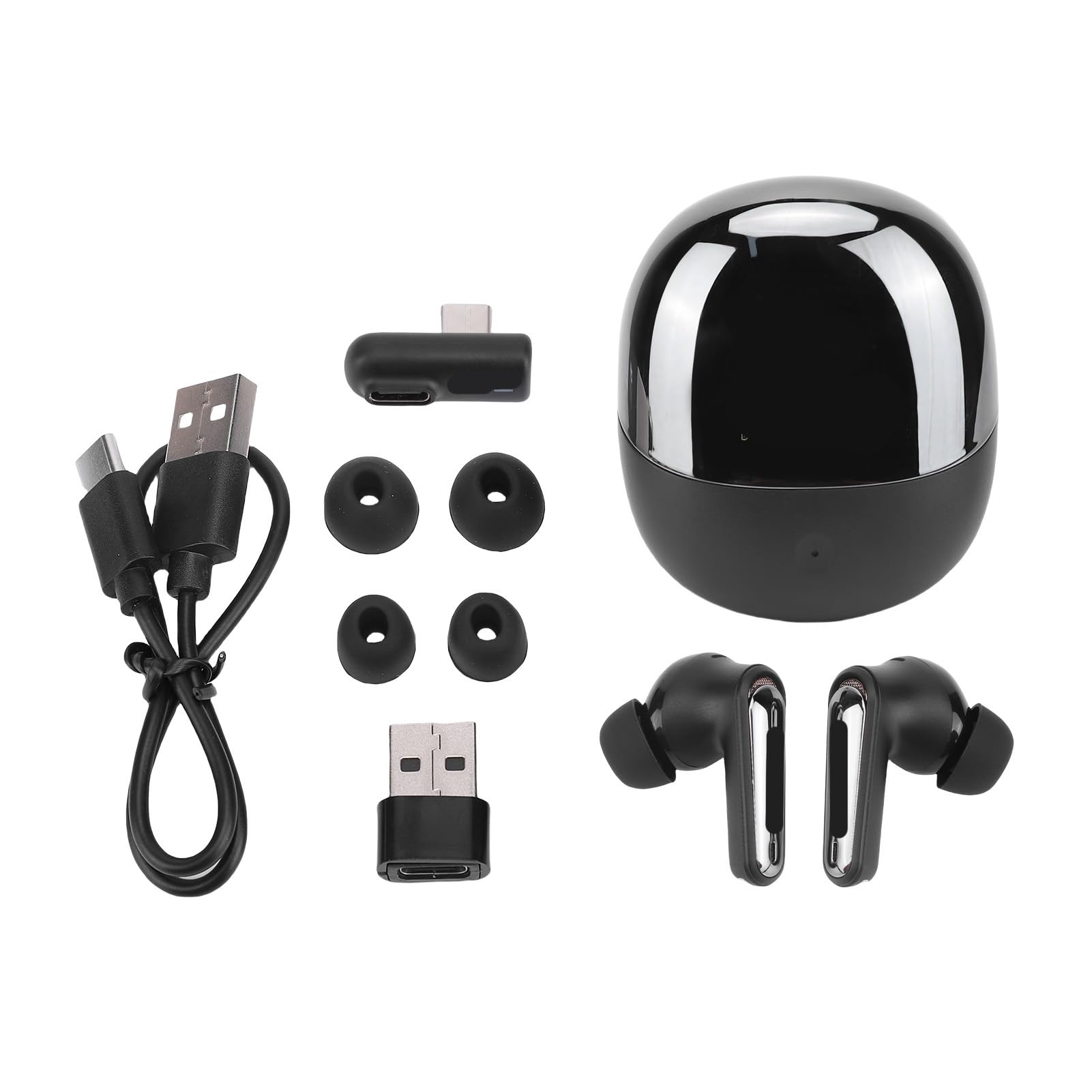 Denash Écouteurs de Jeux sans Fil, Mode Double Bluetooth à Faible Latence 2,4 GHz avec Micro ENC, Dongle USB C pour Tablette Téléphonique PC Console de Jeu PC (Black)