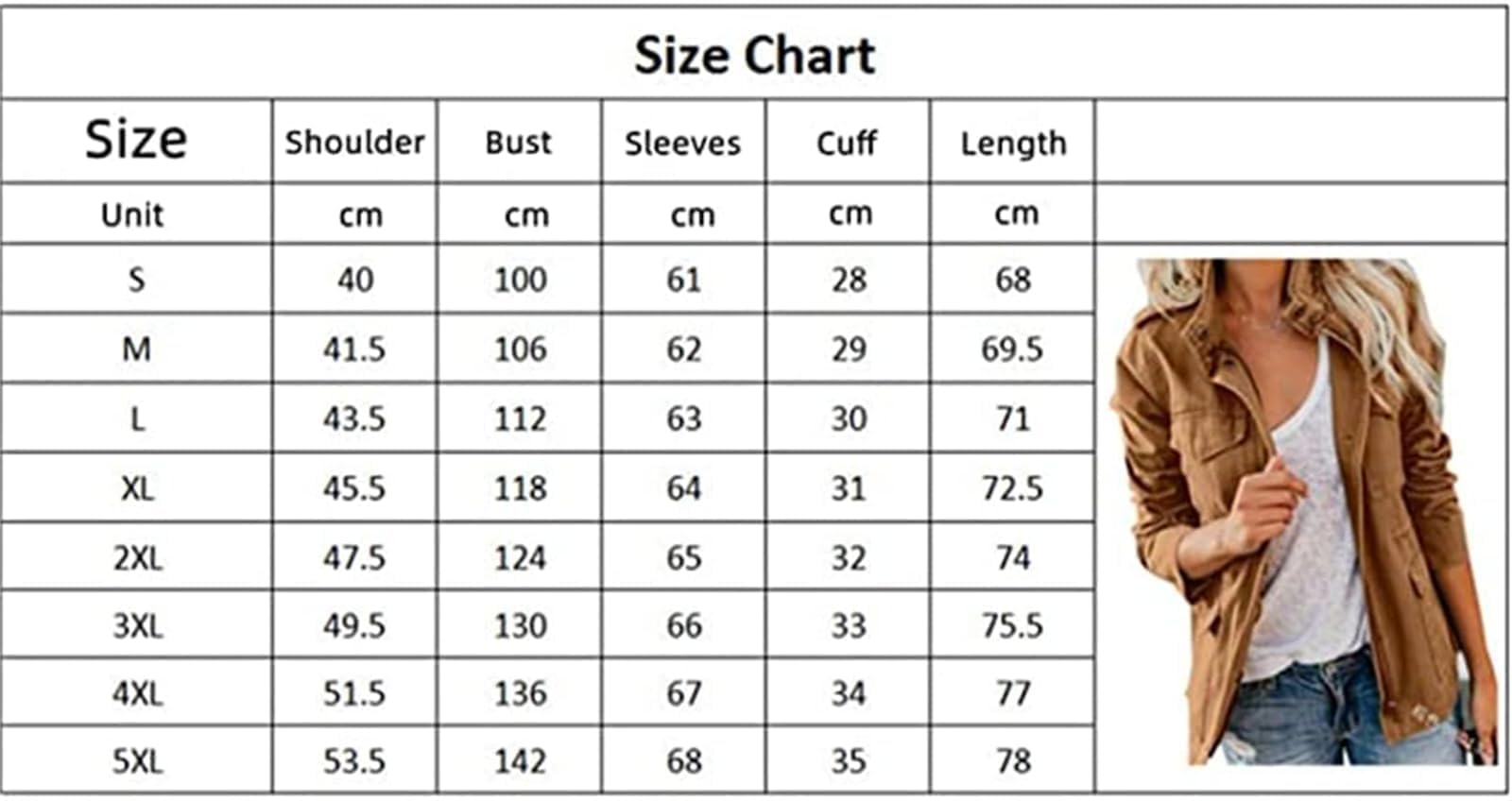 Generisch Anorak Militaire Femme Léger Décontracté Fermeture Éclair Boutons-pression Utility Cargo Manteaux avec Poche Veste en Jean Femme