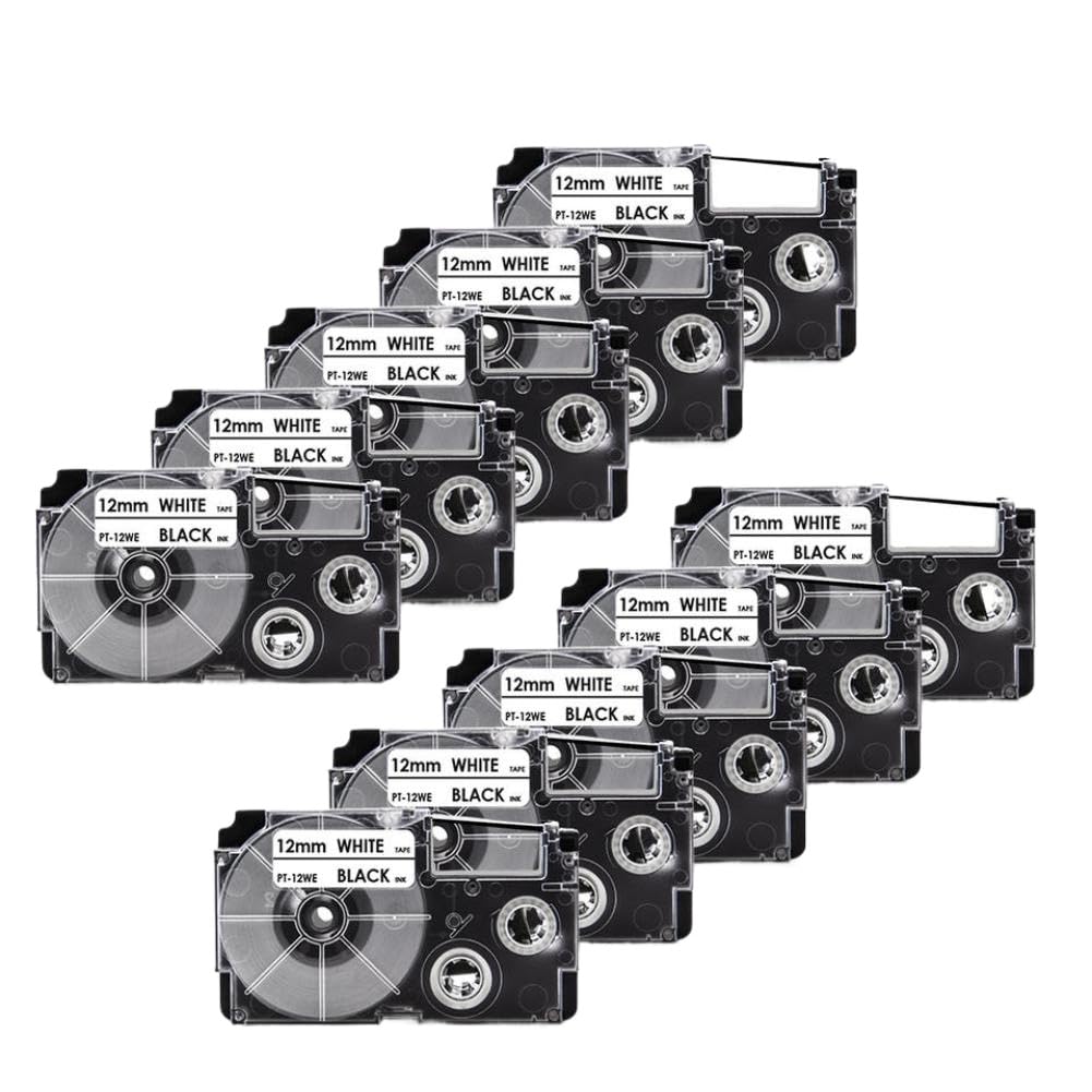 Etikettenband kompatibel mit KL60 KL120 KL7000 KL820 3/5/10PK 12mm XR12WE Schwarz auf Weiß(10PK Black on White)